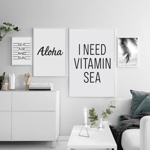 Coastal Landscape Canvas Painting Sea Waves Wall Art Print Poster ,Tropical Palm Tree Leaf Prints Minimalist Art Wall Picture