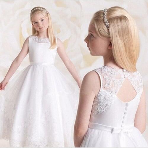 Flower Girl Dress first Communion Dresses Floor Length Princess Elegant White ivory Girl Party Birthday Dresses