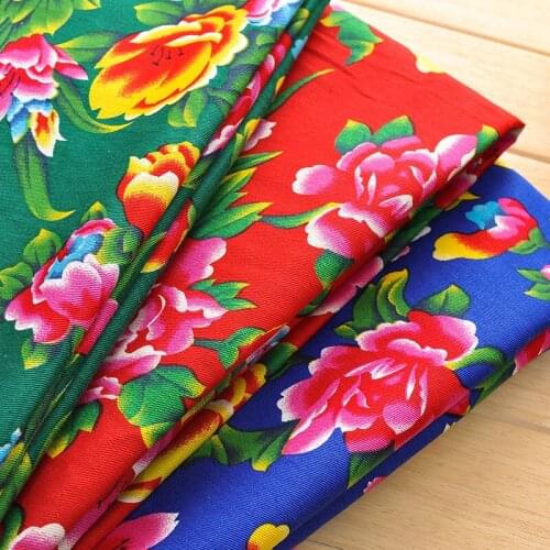 Thick Twill Cotton Chinese Peony Floral Printed Fabric Traditional Clothing Cheongsam Dress Cloth Home Decor DIY Sewing Material