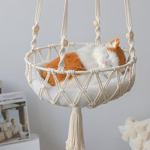 Hand-Woven Hanging Basket Cotton Thread Pet Cat Hammock Bohemian Decoration Wall Hanging Flower Basket Cats Accessories