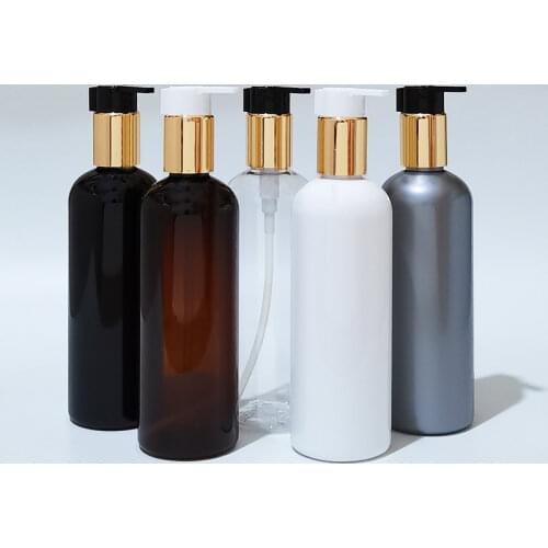 20X300ml Empty white/brown Liquid Soap Lotion Pump 300cc Refillable Shampoo Bottle with gold pump Cosmetic Containers
