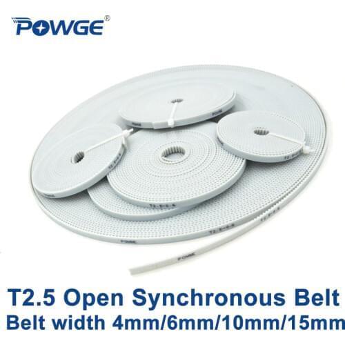 POWGE Trapezoid T2.5 Open synchronous Timing belt width 4mm 6mm 10mm 15mm Polyurethane steel PU T2.5 open Belt pulley 3D printer