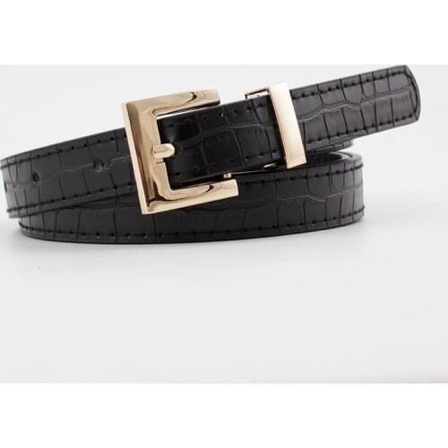 2020 New Designer Womens Red Black Brown White Narrow Thin Leather Waist Belt Female Gold Buckle Belts for Women Dress