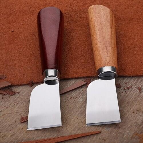 DIY Handmade Leather Cutting Knife Leathercraft Cutter Craft Stainless Steel Wood Carving Cut Tool with Wooden Skiving Knifes