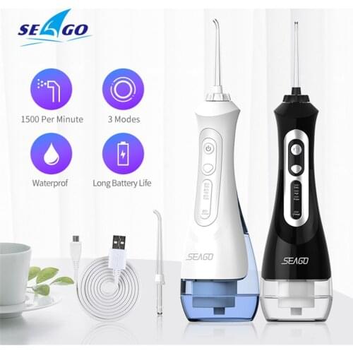 Seago Oral Irrigator 200ml USB Rechargeable Water Flosser 3 Modes Cordless Portable Teeth Cleaner For Travel Home Office Gift