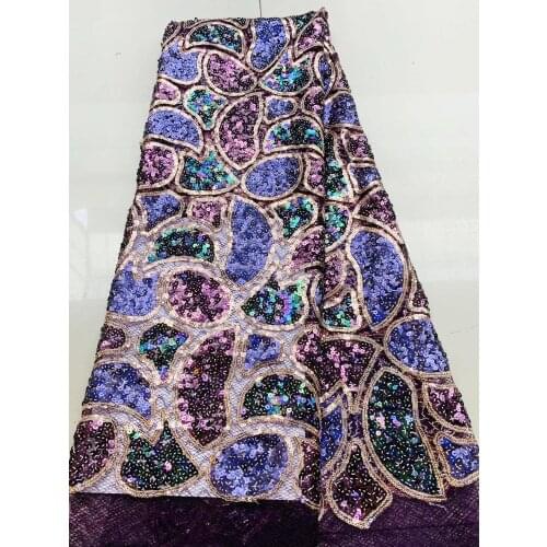 Ulticolor New Arrival African Tulle Lace Fabrics with Sequins 5Yards Sequins Lace Fabric for Women Wedding Party Evening Dress