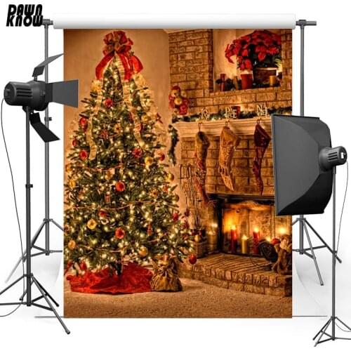 DAWNKNOW Christmas Tree Vinyl Photography Background For Baby Fireplace Photo Shoot Backdrop For Christmas Photo Studio L800