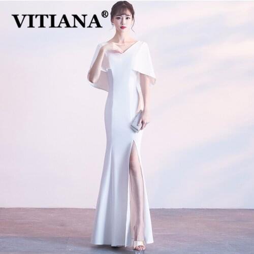 VITIANA Women Black Trumpet Sexy Party Dress Female Batwing Sleeve Elegant Long Dresses Femme Noble Banquet White Vestidos
