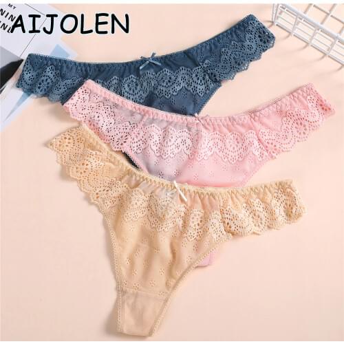 AIJOLEN Large Size Bow knot Underpants Stitching Womens Thong Lace G-String Low-rise Underwear Slim-fit Hollow Sexy Panties