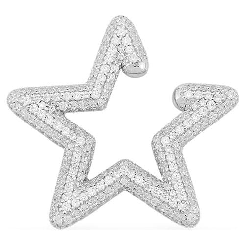 SLJELY Fashion 925 Sterling Silver Single White Star Ear Cuff Sliding Geometric Zirconia Clip Earring 1pc for Women July Jewelry