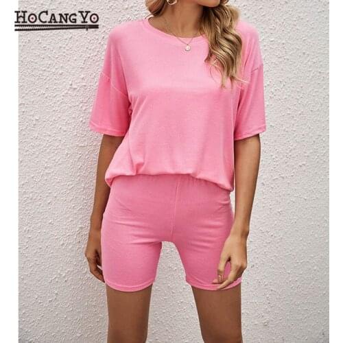 Summer Women Casual Short Sets Lounge Wear Sports Uniform 2 Pieces Sets Women Loose Elastic Waist New Homewear Sporty Tracksuits