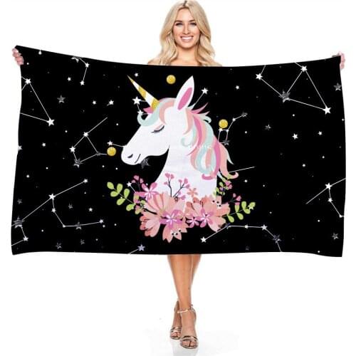 Cartoon Starry Sky Unicorn 3D Digital Print Rectangular Bath Towel Childrens Bathroom Quick Dry Absorbent Microfiber Bath Towel