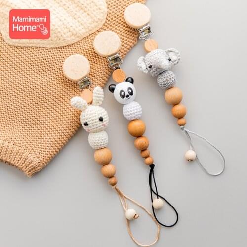 1pc Pacifier Chain Clip Dummy Clip Holder Beech Wooden Rodent Animal Pacifier Chain Crochet Rabbit Nipple Holder Childrens Good