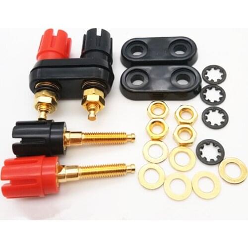 10pcs/lot Gold plated double plum binding post double row binding post red black connecting wiring sound post binding terminal