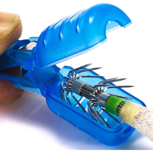 10Pcs Fishing Treble Hooks Jig Squid Umbrella Hook Hat Wood Shrimp Hooks Covers Protable Plastic Carabiner Protector