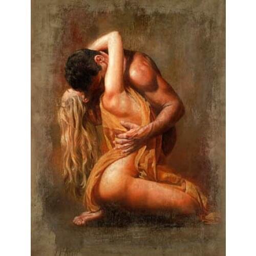 100%Handmade Oil Painting Hand huge Oil painting portraits nude strong young man with his girlfriend shipping free