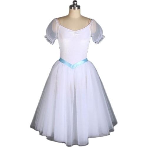 White Velvet Bodice With Ribbon Ballet Costume Women/Girl Ballet Costume Romantic Ballet Tutu For Stage Performance Dance Dress