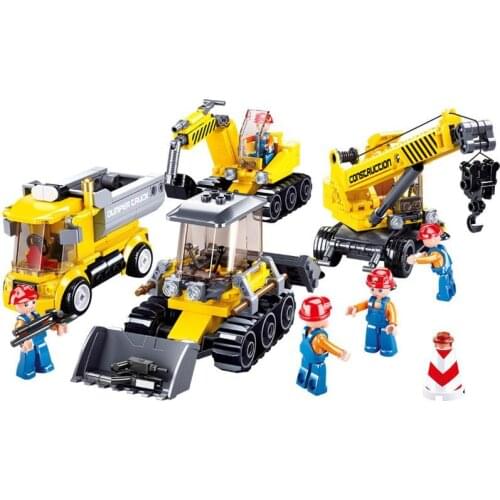 465pcs Sluban Building Block 0810 Construction Machinery Set Crane Excavator Forklift Model Assembly Toy Gifts