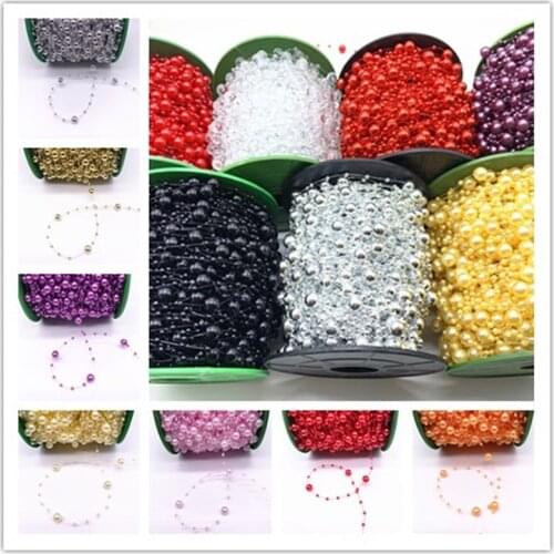 5yards/lot Fishing Line Artificial Pearls Beads Chain Garland Flowers Wedding Party Decoration Brides Headgear 3mm/8mm beads DIY