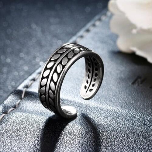 702 100% 925 sterling silver fashion leaf thai silver retro style ladies`wedding ring women finger rings jewelry