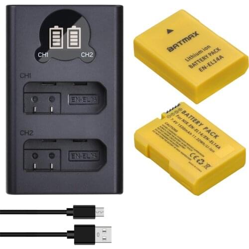 2X 1530mAh EN EL14a EN-EL14 EL14 Battery + LCD USB Dual Charger Type C for Nikon Df D5500 D5300 D3300 D5100 D5200 D3100 D3200