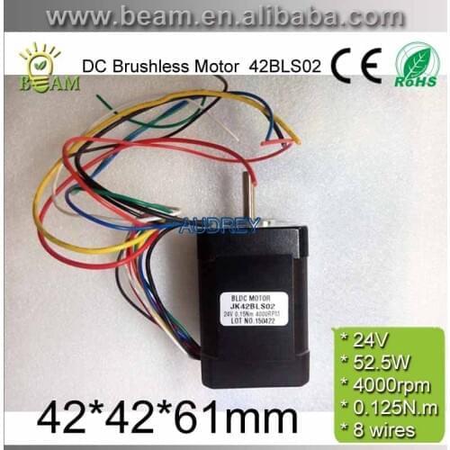 FREE SHIPPING 0.125N.m 24V 52.5W 42mm Square Brushless dc motor with Hall Low Noise 4000rpm BLDC Motor 42BLS02