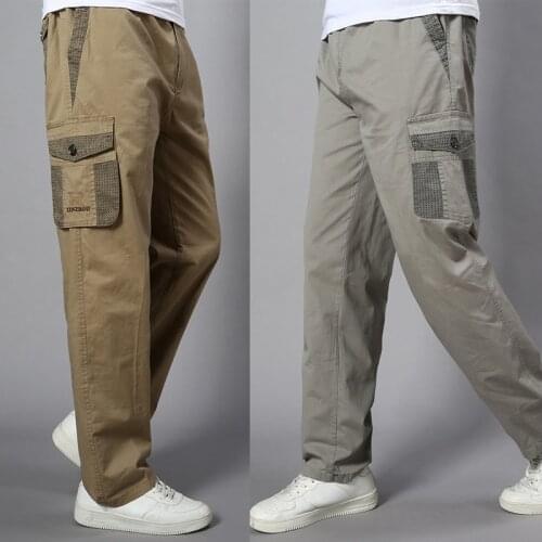 Plus Size Big Men Cargo Pants Casual Men Elastic Waist Multi Pocket Overall Cotton Pants Male Long Baggy Large Trouser 5XL