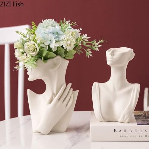 European Bust Portrait Vase Ceramic Vases Figure Statue Artwork Flower Pots Decorative Flower Arrangement Nordic Home Decor
