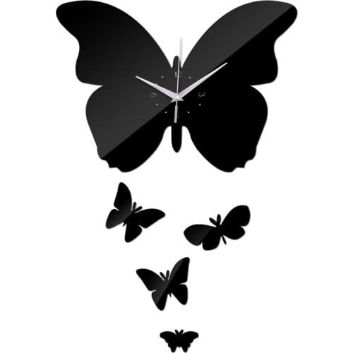 Top sale diy wall clock sticker home decor quartz acrylic mirror surface europe furniture butterfly stickers