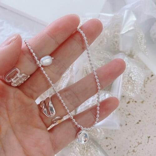 MLKENLY 925 sterling silver beanie necklace gold and silver color matching pearl oval pendant silver bead chain clavicle chain