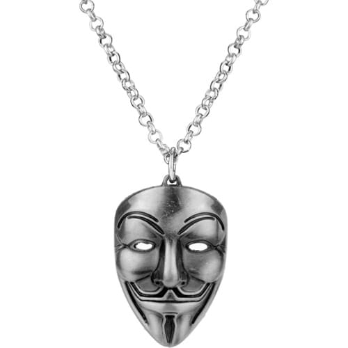 MQCHUN Movie Jewelry V for Vendetta ANONYMOUS Mask Exaggerated Hacker Mask necklaces Trendy Jewelry For Men And Women