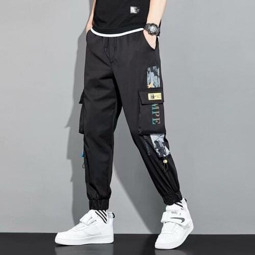 Mens Black Joggers Korean Pants Chandals Man Summer Mens Cargo Pants Multi-pocket Casual Tracksuit Trousers