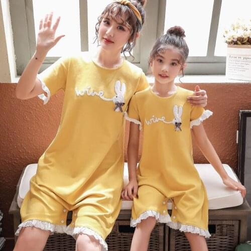 Mother and Daughter Pajamas Dresses Family Matching Clothes Toddler Girls Dress Women Daughter Maxi Cartoon Cotton Dress Shirt