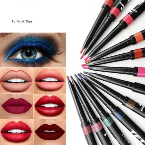 New double-head automatic very fine eyebrow pen Harajuku eyeliner waterproof matte lip line pen 12 colors