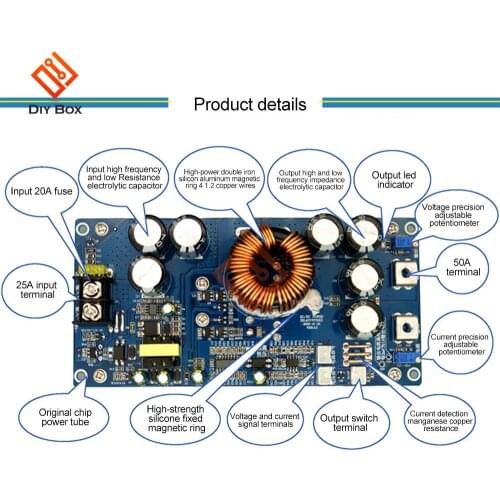 800W High Power DC Step-down Power Supply Output 30A Constant Voltage Constant Current Adjustable Input Voltage DC20V-70V Module