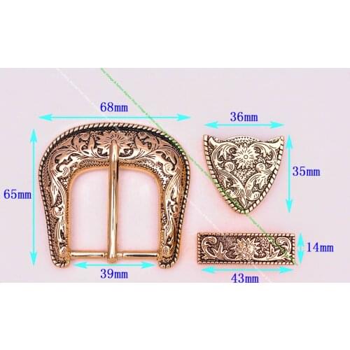 Gold Heavy Western Flower Engraved Cowboy Belt Buckle 3 Piece Set Unisex 1-1/2"