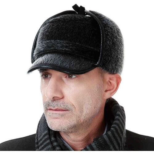 Mens Winter Warm Hat Adult Outdoor Windproof Cap Male Imitation Earmuffs Hat Elder Ear Protection Hat Lei Feng Cap B-7367
