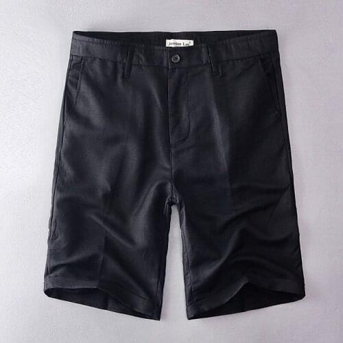 2019 Brand linen shorts men casual black short male summer fashion solid shorts mens cotton clothing 38 size bermudas