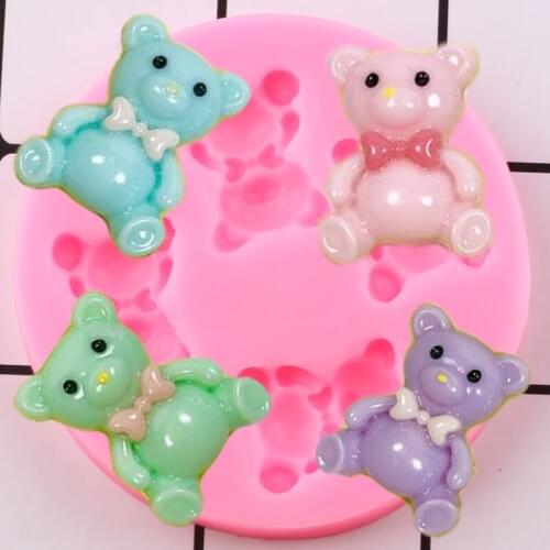 Teddy Bears Silicone Mold Cupcake Topper Fondant Moulds Baby Birthday Cake Decorating Tools Cookie Baking Candy Chocolate Moulds