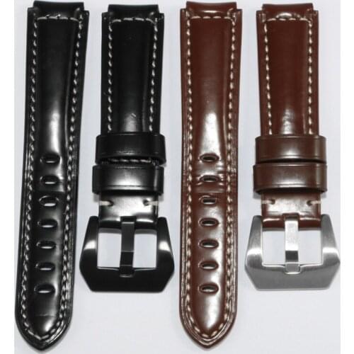 First layer Bright calfskin 24*15 mm Convex lug leather watch strap replacement for Garmin vivoactive watchs