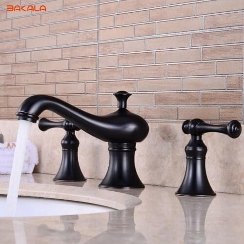 BAKALA Luxury 3 pcs Set Faucet Bathroom Mixer Deck Mounted Sink Tap Basin Faucet Set Chrome/Black/Nickel Finish Mixer Tap Faucet