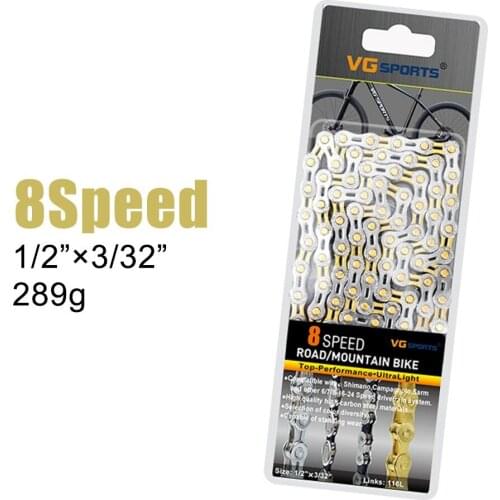 VG Sports Bicycle Chain 6/7/8/9/10/11 Speed MTB Road Bike Bicycle Chain Half-Hollow Mountain Road Bike MTB Chains Part 116 Links