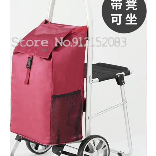 Stool New Mainland China Grocery Cart With Shopping Chair Cart Pull Cart Portable Folding Trolley Cart Can Sit Cart