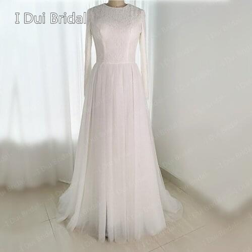 A Line Lace Corset Tulle skirt Custom make wedding dress