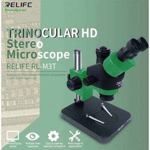 RELIFE Trinocular Microscope RL-M3T-B1 7X-45X Zoom Mobile Phone PCB Board Repair HD Camera LED Light Stereo Microscope Tool