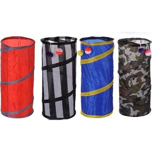 Puppt Cat Toy Interactive Three Colors Pet Cat Play Tunnel Foldable Small Kittle Pet Tunnel Attacing Plastic Ball Toys 50cm Long