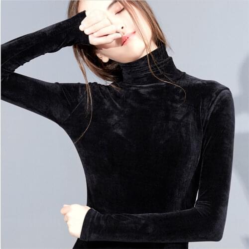 2020 Autunm Winter Women Turtleneck Velvet Shirts Long Sleeve Velour Shirts Plus Size Office Lady Elegant Tops M-8XL Black Wine