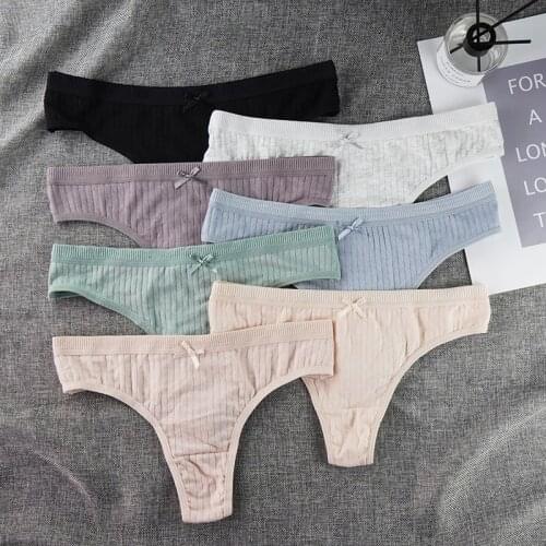 1 Piece Cotton Panties for Lady Women Underwear Lingerie Femme Sexy G String Thongs Pink Panty with Bow Solid Color Briefs