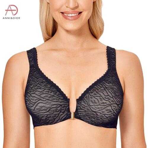 Womens Front Closure Floral Lace Bra Plus Size Underwire Unlined Full Coverage Mesh
