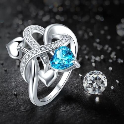 Romantic Heart Blue White Topaz 925 Silver Rings Size 6 7 8 9 10 For Women Lovers Wedding Statement Ring Fine Jewelry Nice Gift